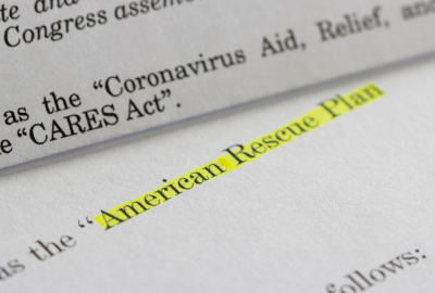 A portion of the CARES act shown with American Rescue Plan highlighted.