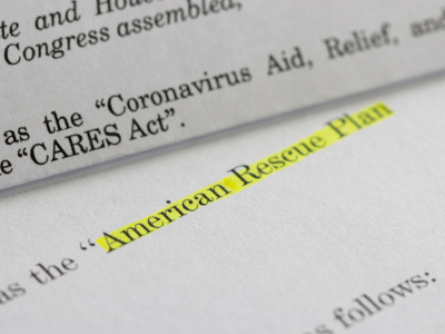 A portion of the CARES act shown with American Rescue Plan highlighted.