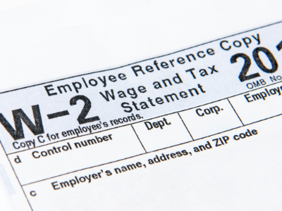 A close up of a W-2 tax form.